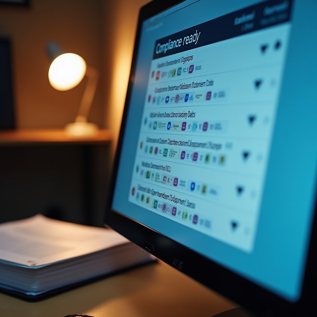 Dettaglio di un sistema di archiviazione conforme alle normative con etichette e categorie ben definite